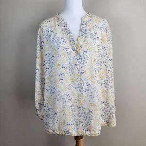 Old Navy Linen Blend Shirt Womens XL Blouse Ditsy Vacation Cruise Resort Travel